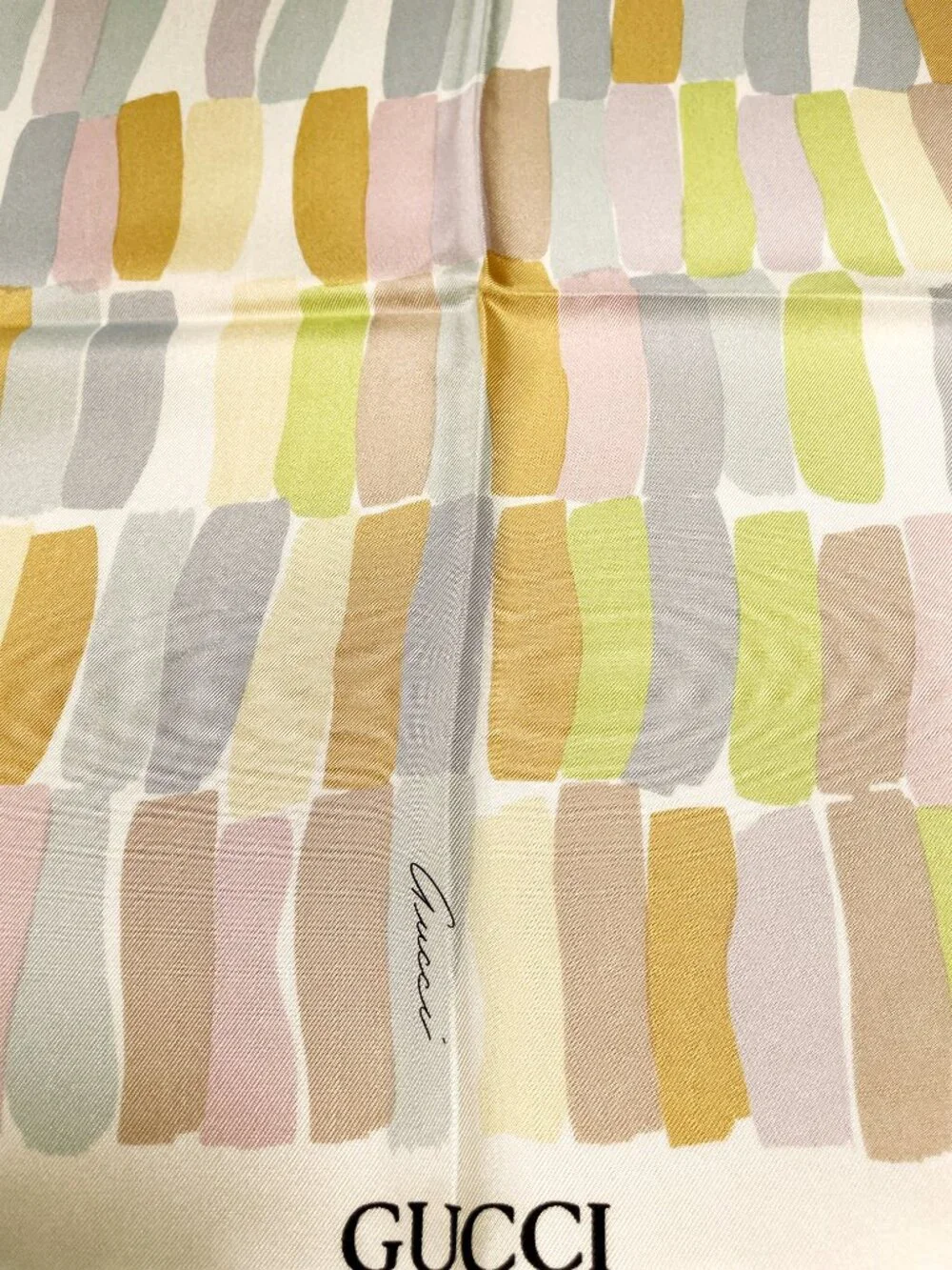 Vintage Gucci Silk Scarf 34” Painterly Stripe Italy Hand Rolled Hem - Picture 2 of 15